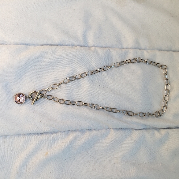 Elegant Silver Pink Jewelry Set Toggle Clasp Necklace & Dangle Earrings - Picture 8 of 13